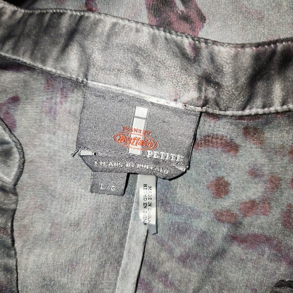 Jeans by BUFFALO sz L petite sheer button front 3/4 sleeve blouse - Picture 5 of 5